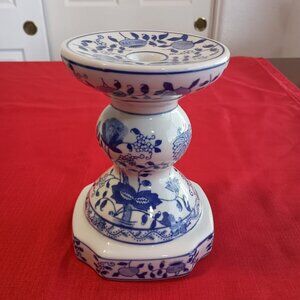 Vintage Blue & White Candle Holder by Baum Brothers made in China
